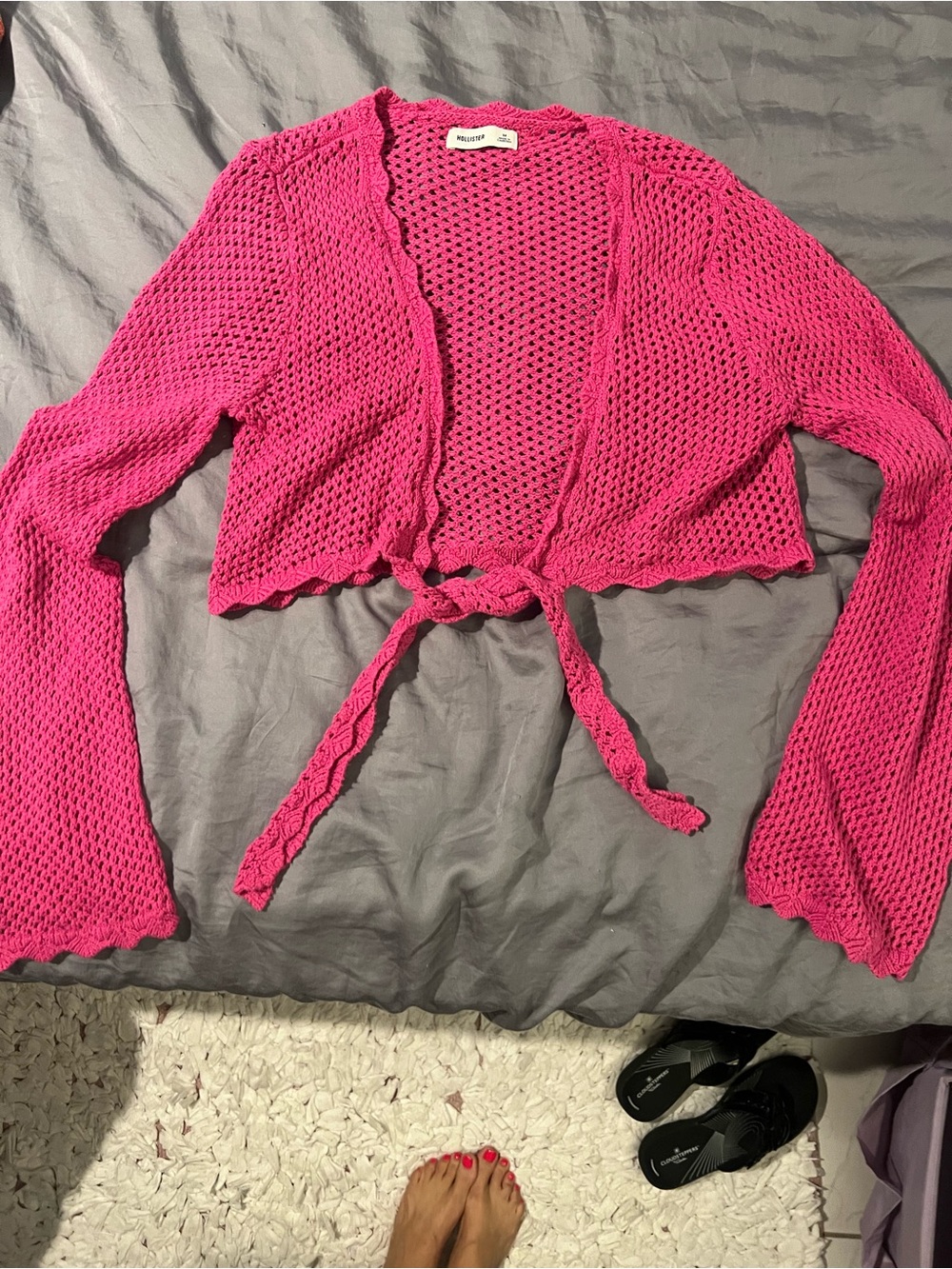 NEW-Hollister Hot Pink Tie-Front Crochet Shrug-NEVER WORN ONCE-bought 1 mo ago